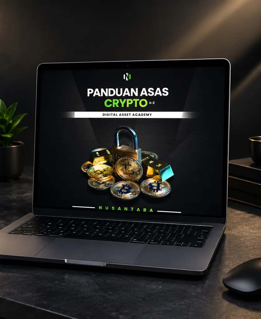 Ebook Ilmu Asas Crypto pada skrin laptop